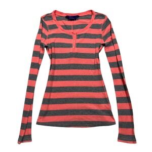 Y2K Striped Henley Long Sleeve Top Pink Emo Cyber Miley Cyrus x Max Azria Size M